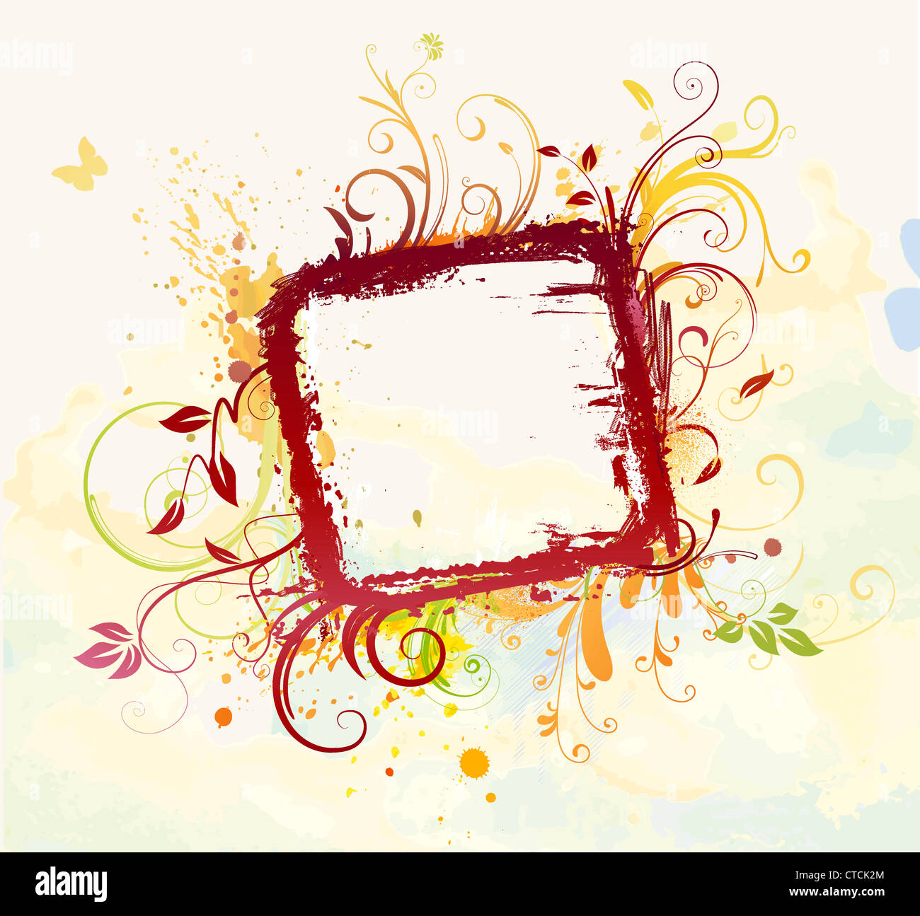 Vector illustration of Grunge styled Floral Decorative frame Stock ...