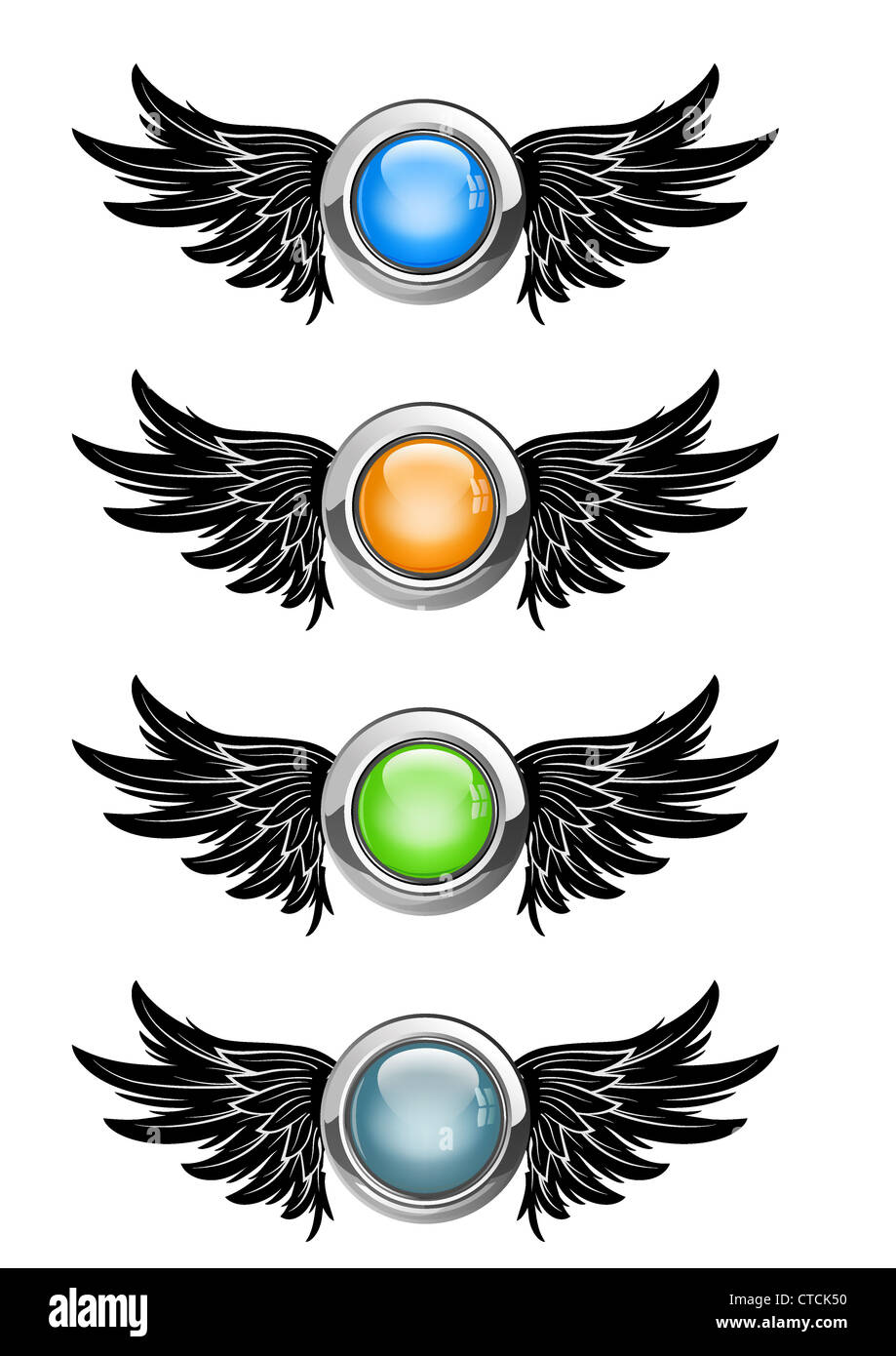 Vector illustration of winged round buttons set Stock Photo