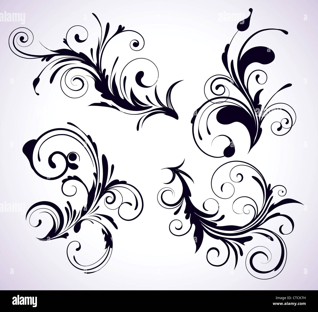 Vector illustration set of four swirling flourishes decorative floral ...