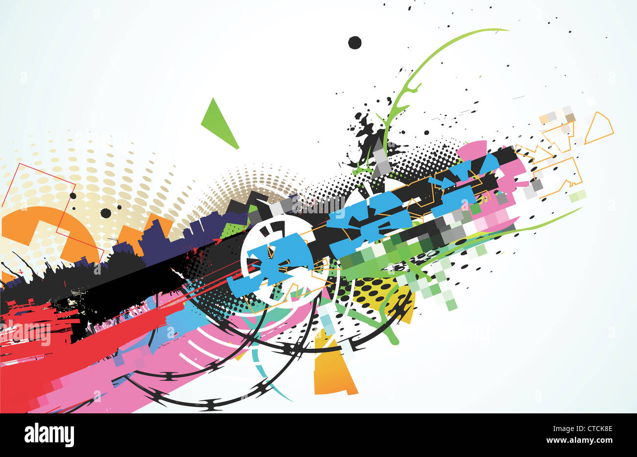 Vector illustration of abstract urban background with colorful grunge ...