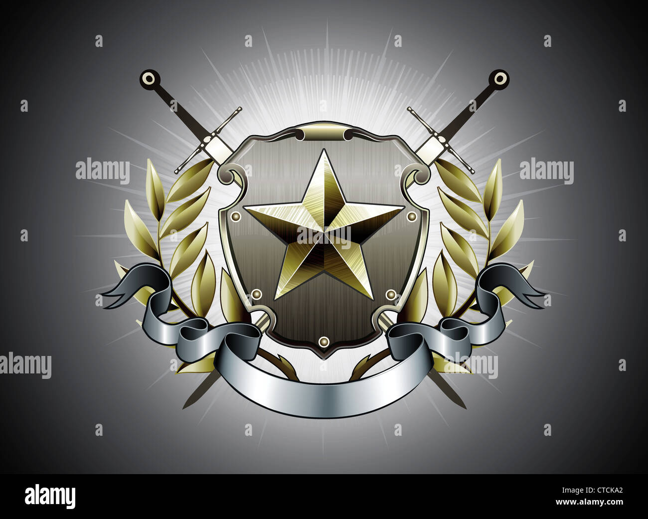 Vector illustration of heraldic shield or badge with star shape, laurel ...