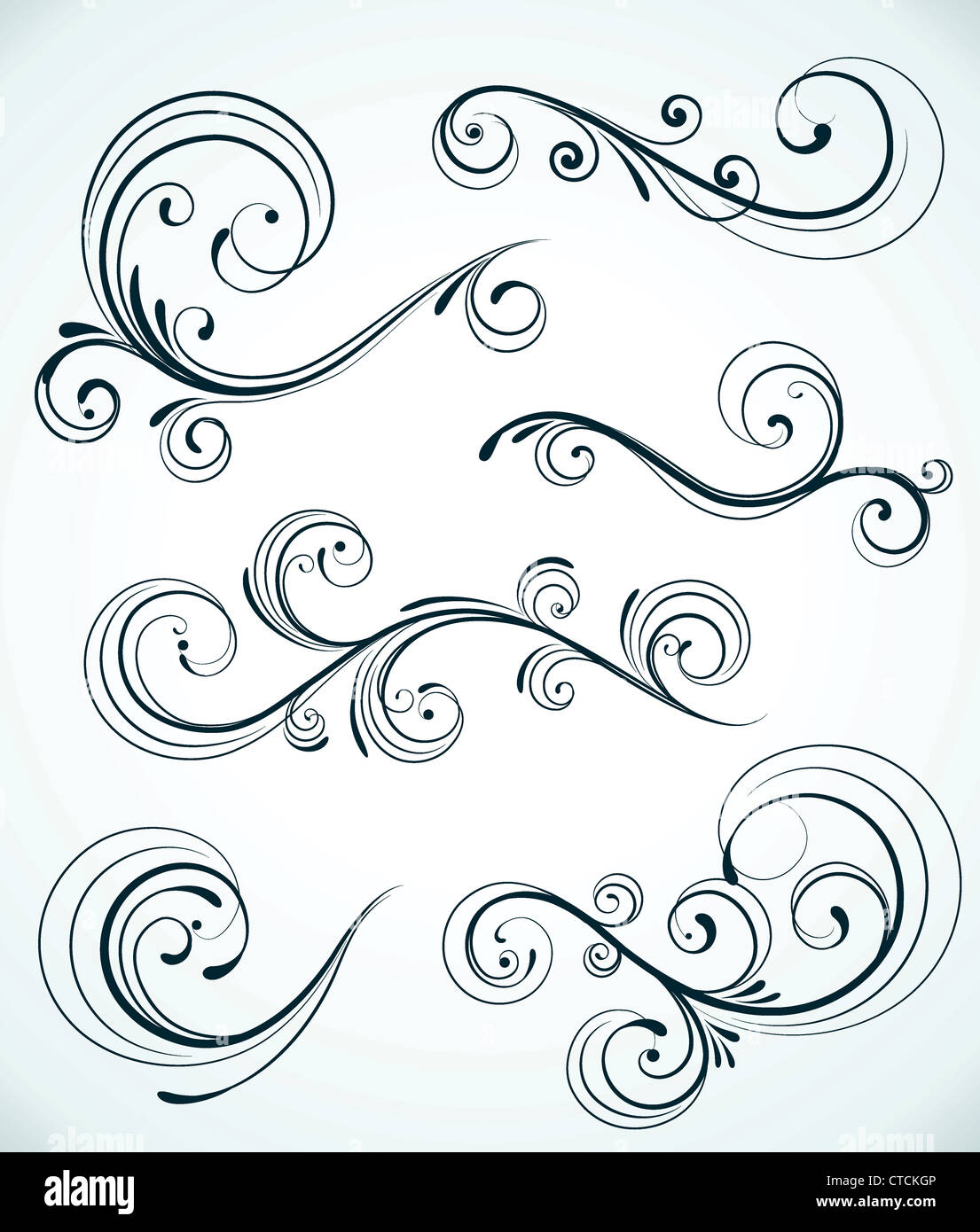 Vector illustration set of swirling flourishes decorative floral ...
