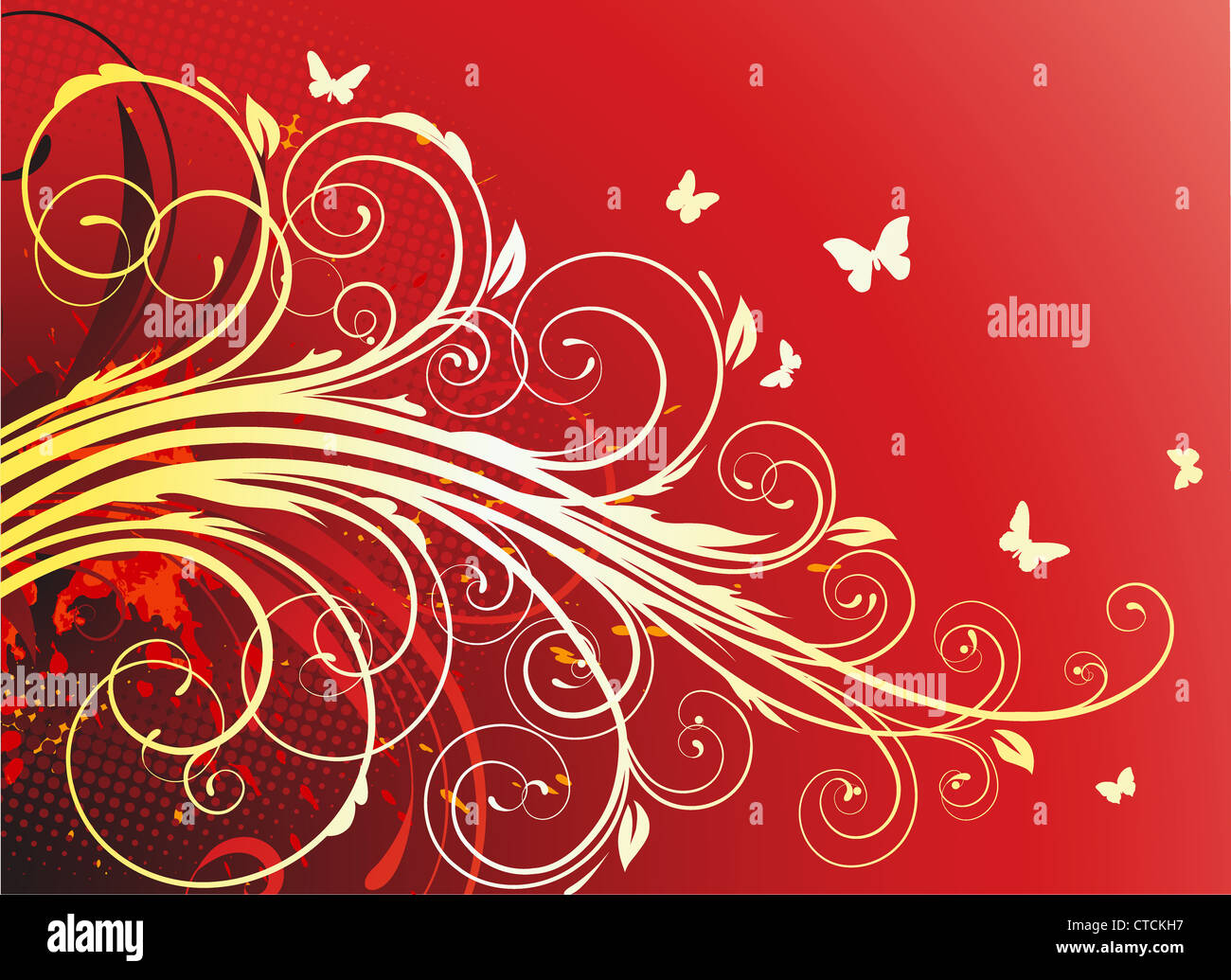 Vector illustration of grunge swirling flourishes decorative red Floral ...