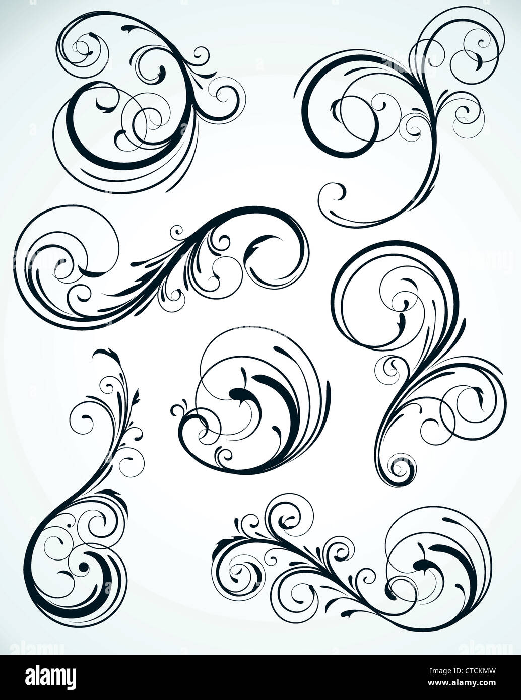 Vector illustration set of swirling flourishes decorative floral ...