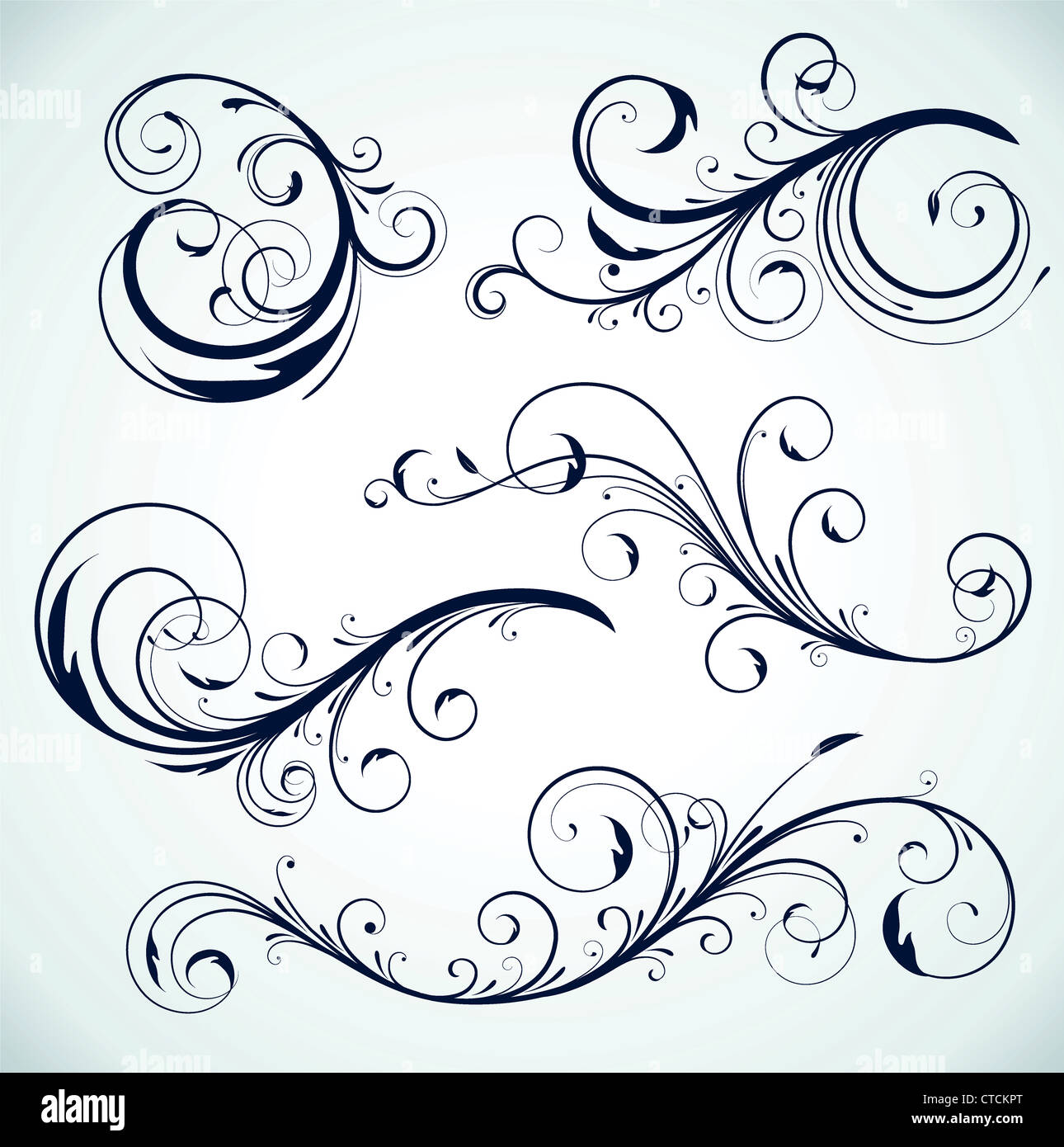Vector illustration set of swirling flourishes decorative floral ...