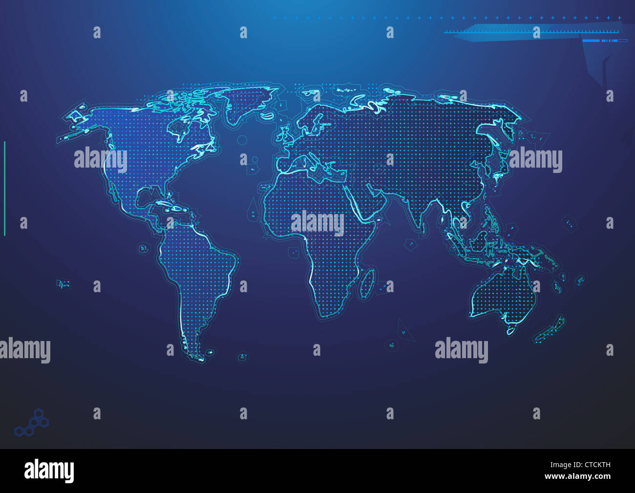 Vector illustration of blue abstract hi-tech Background with world map ...