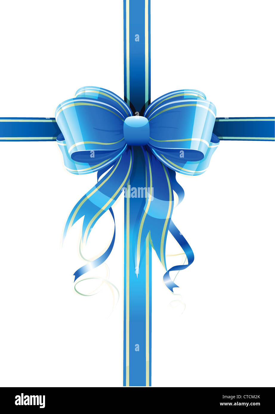 Vector illustration of gift wrapped white paper with a blue ribbon and ...