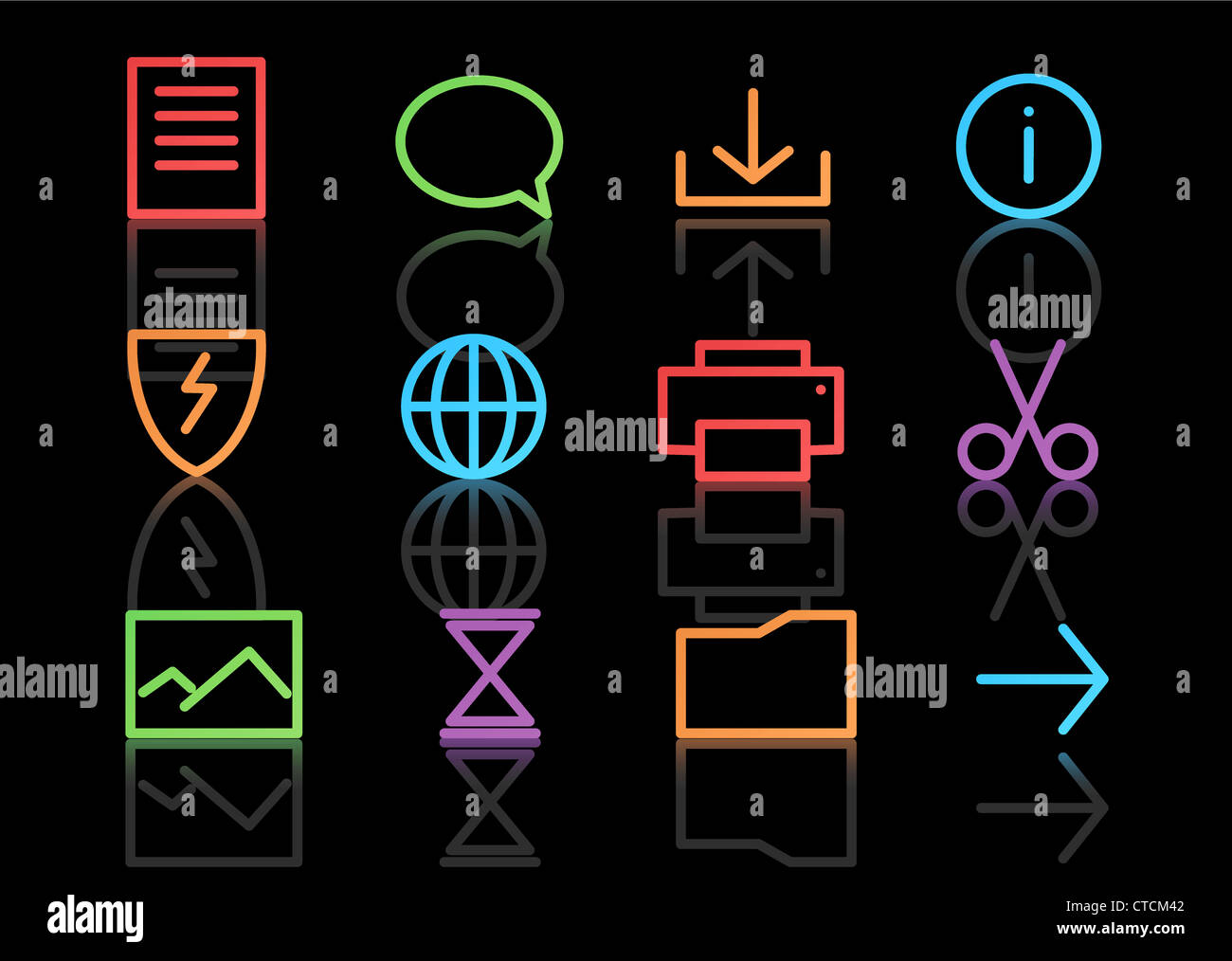 Vector set of elegant neon simple icons for common computer functions ...