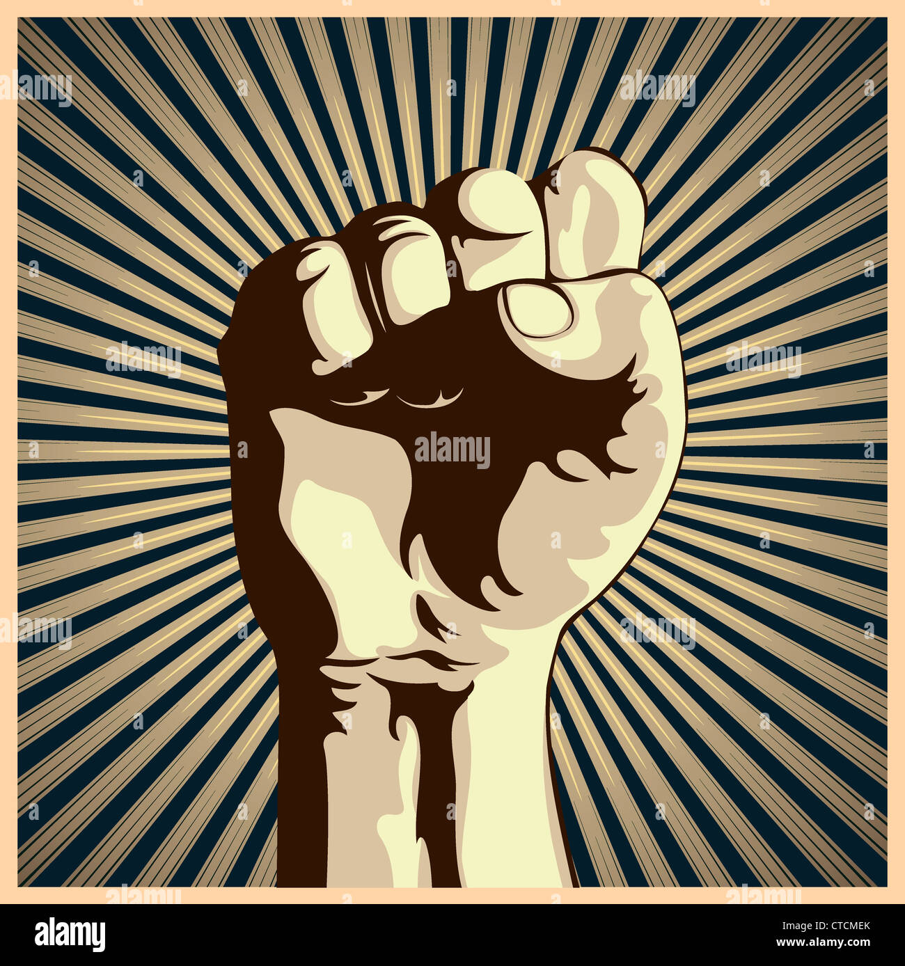 Vector illustration in retro style of a clenched fist held high in ...