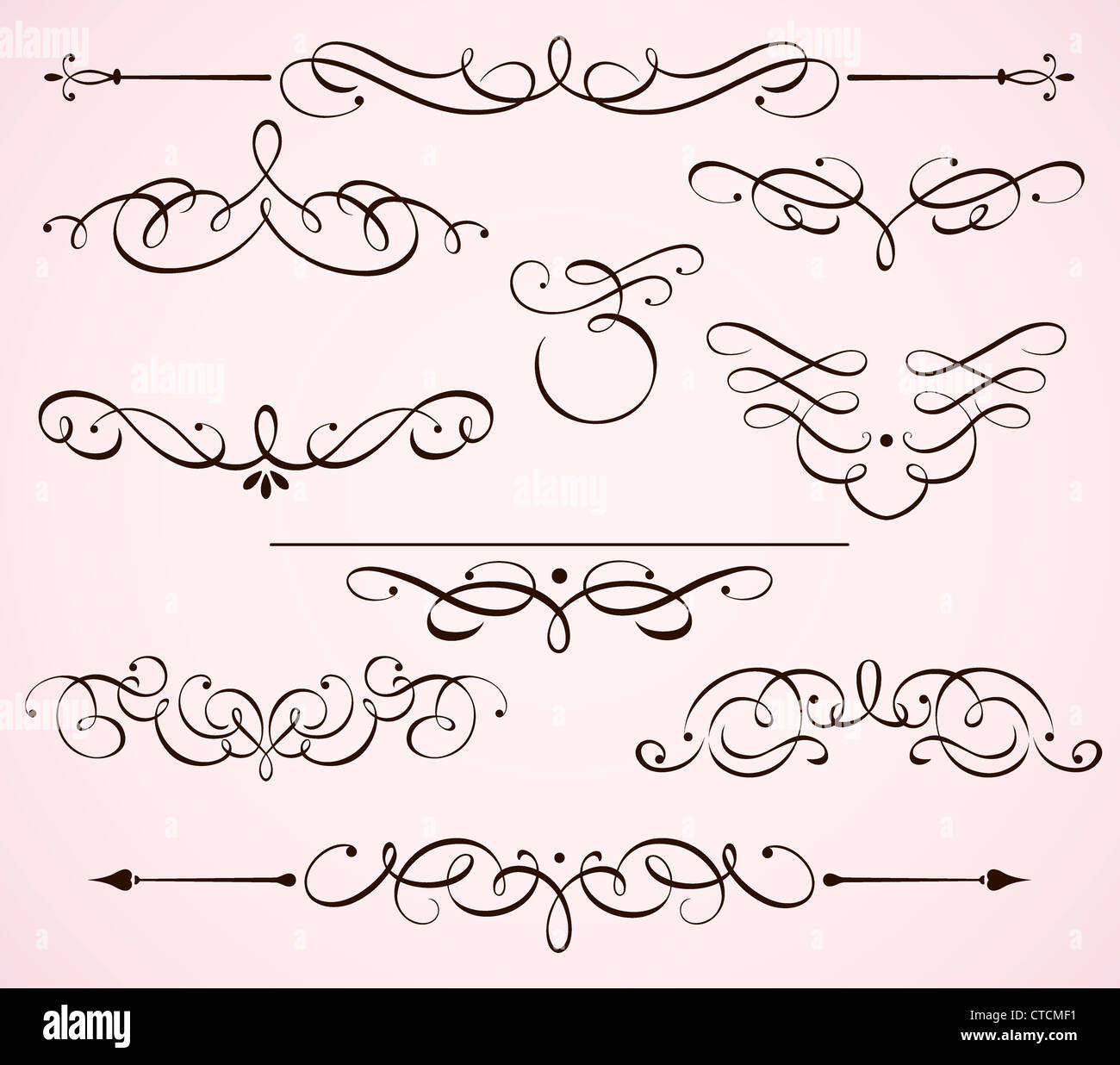 Vector illustration set of swirling flourishes decorative floral ...