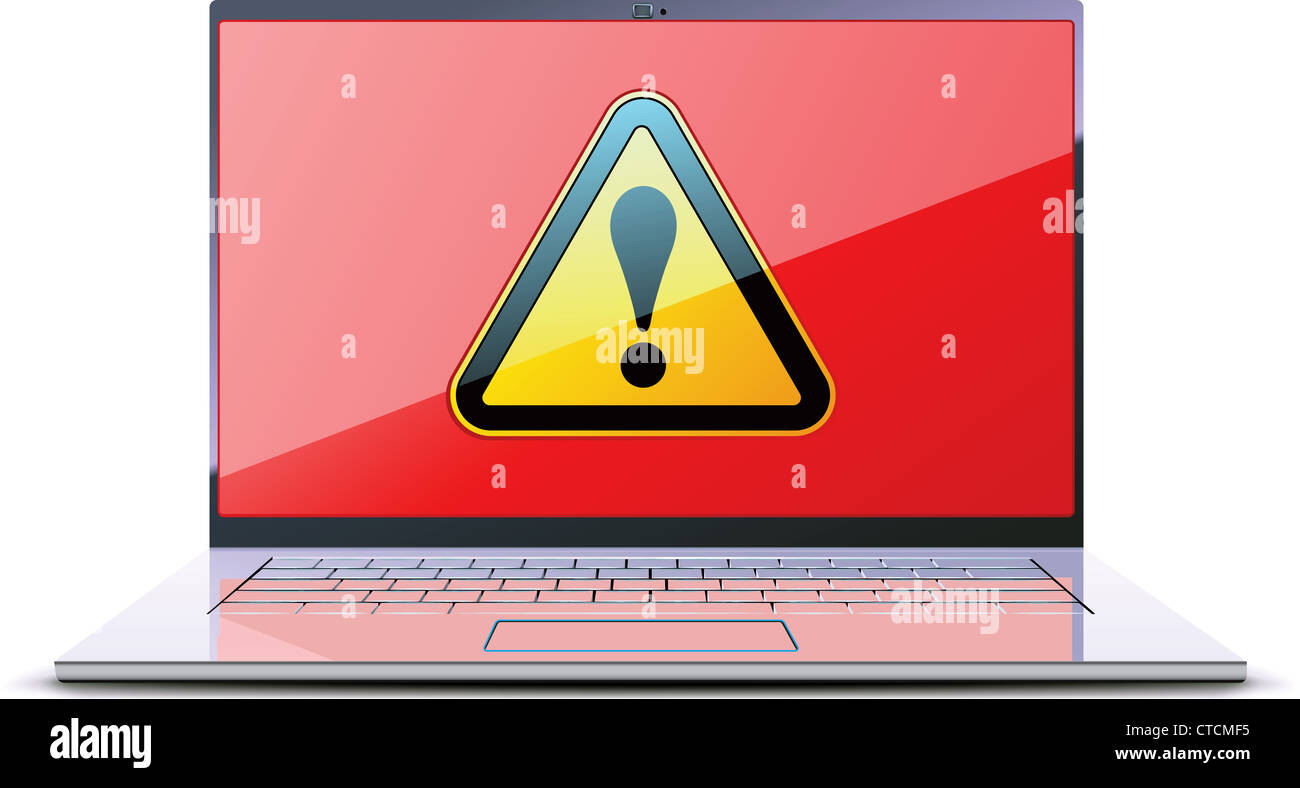 Vector illustration of modern laptop with exclamation mark on the ...