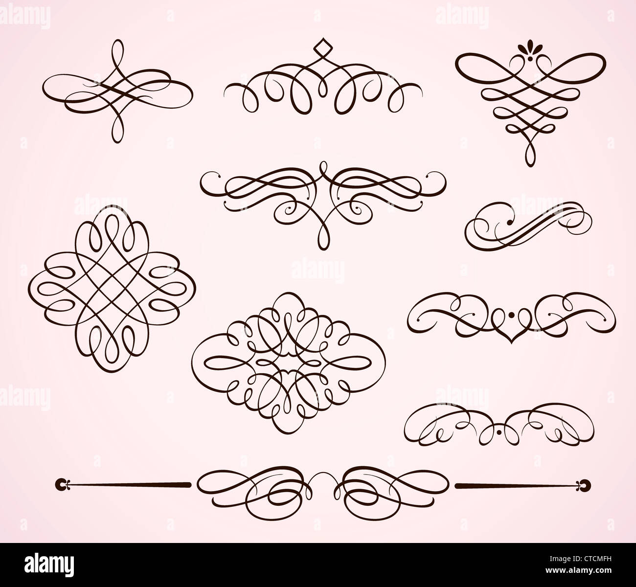 Vector illustration set of swirling flourishes decorative floral ...