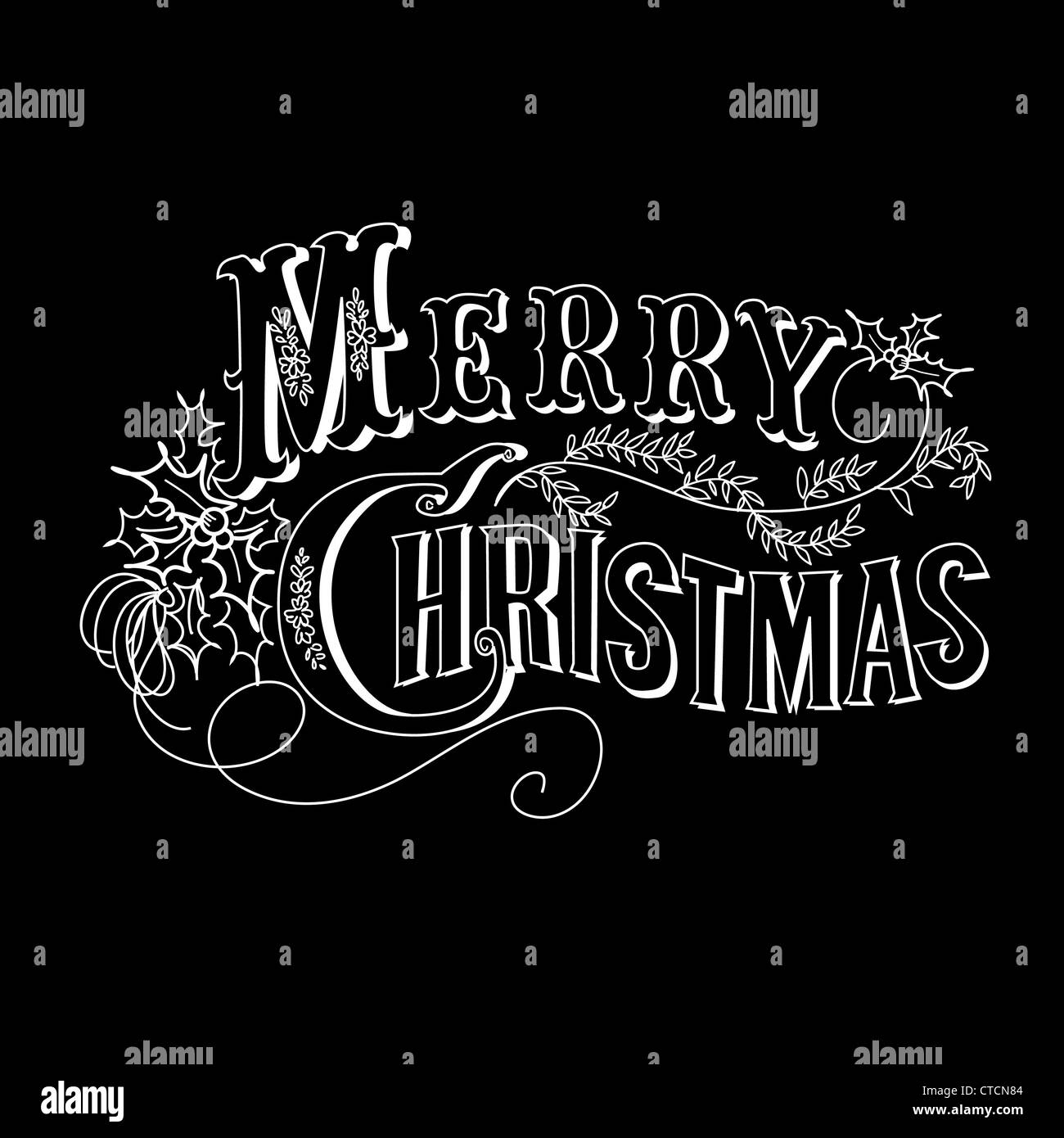 Black and White Christmas Card. Merry Christmas lettering Stock Photo