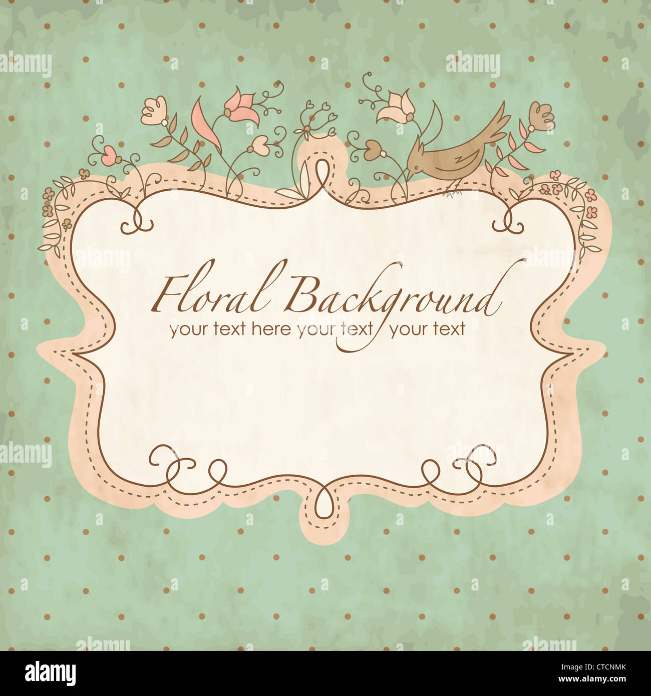 Vector floral frame with a bird Stock Photo - Alamy