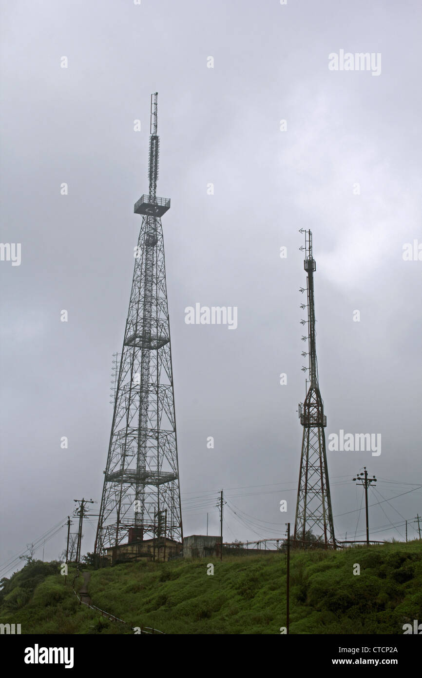 A Television's signal receiving tower at Sinhanghad Pune, Maharashtra, India Stock Photo