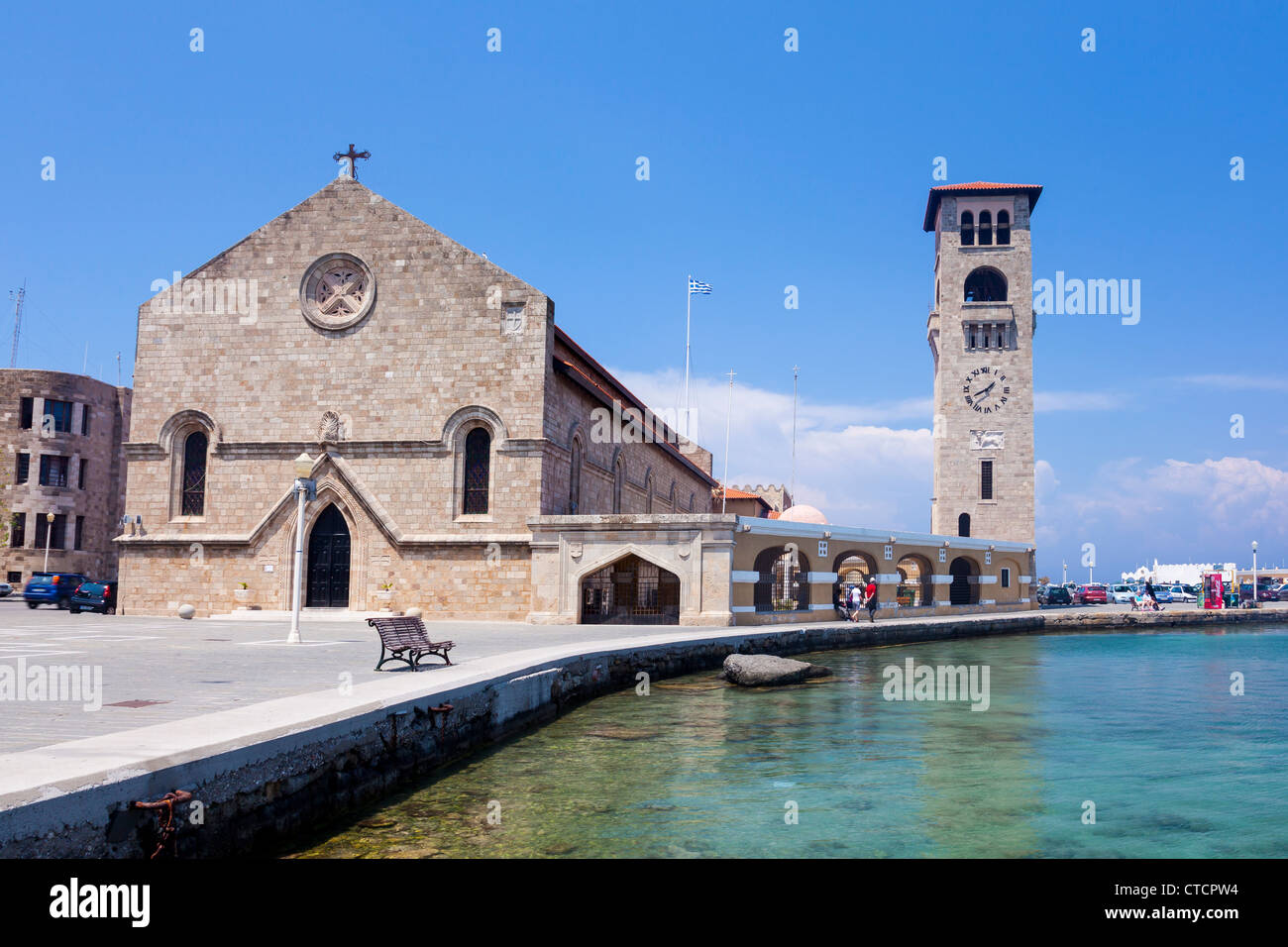 Evangelismos Church at Mandraki Harbour Rhodes Greece Stock Photo