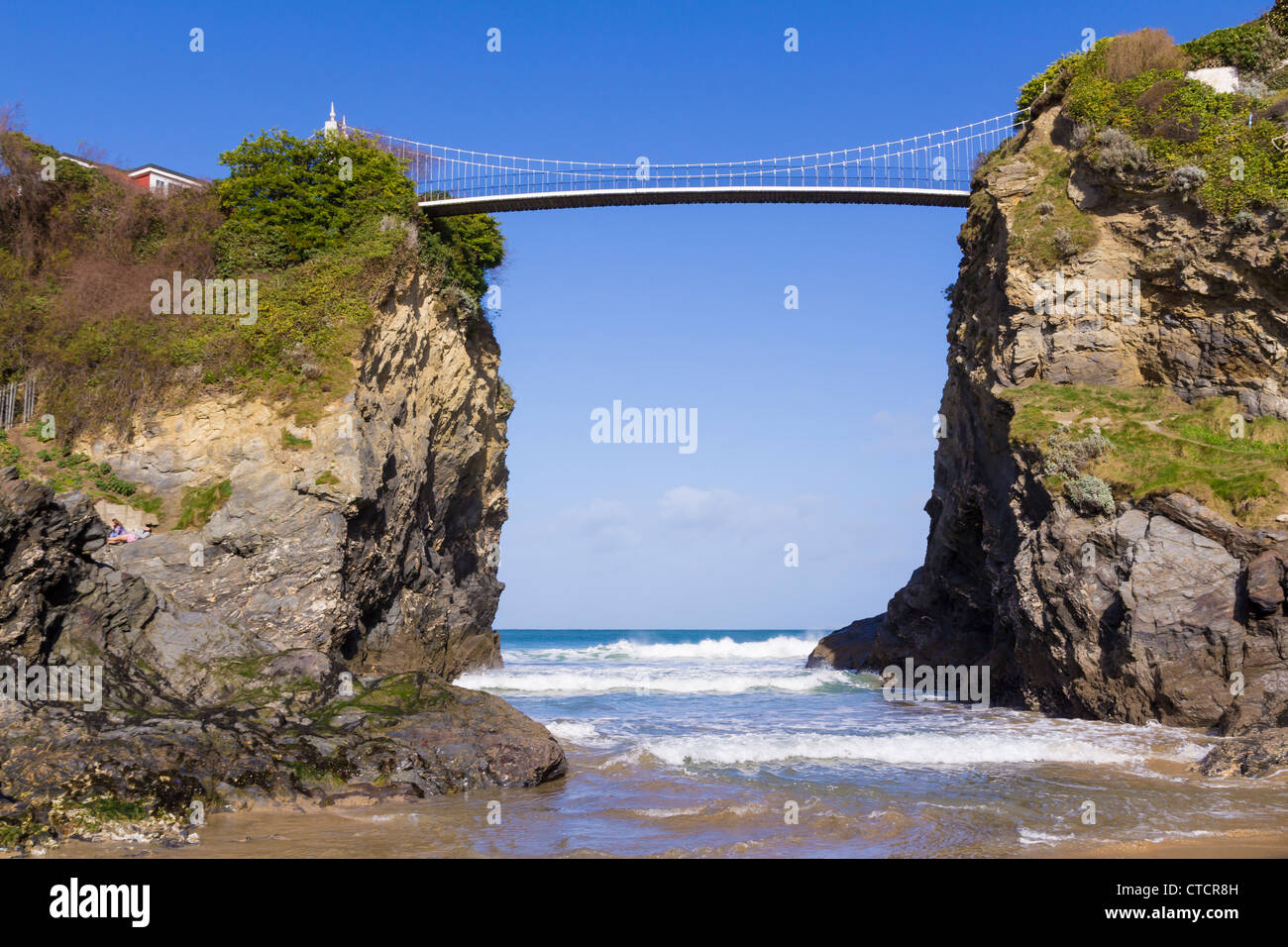 Bridge across to The Island on Towan Beach Newquay Cornwall England UK Stock Photo