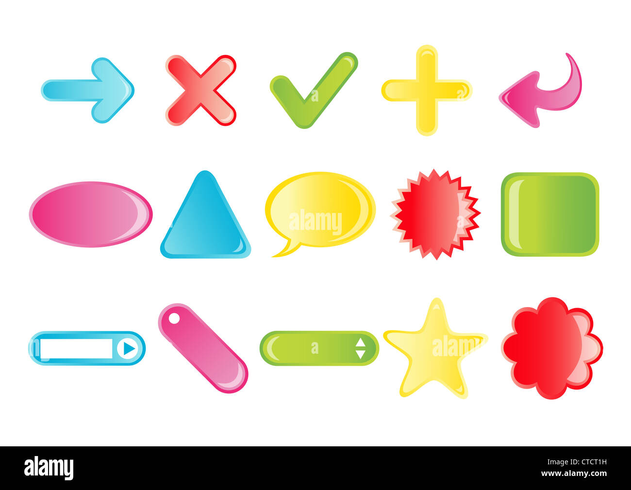 Vector illustration different simple cartoon icons arrows plus minus tags labels) You can use it your website application Stock Photo