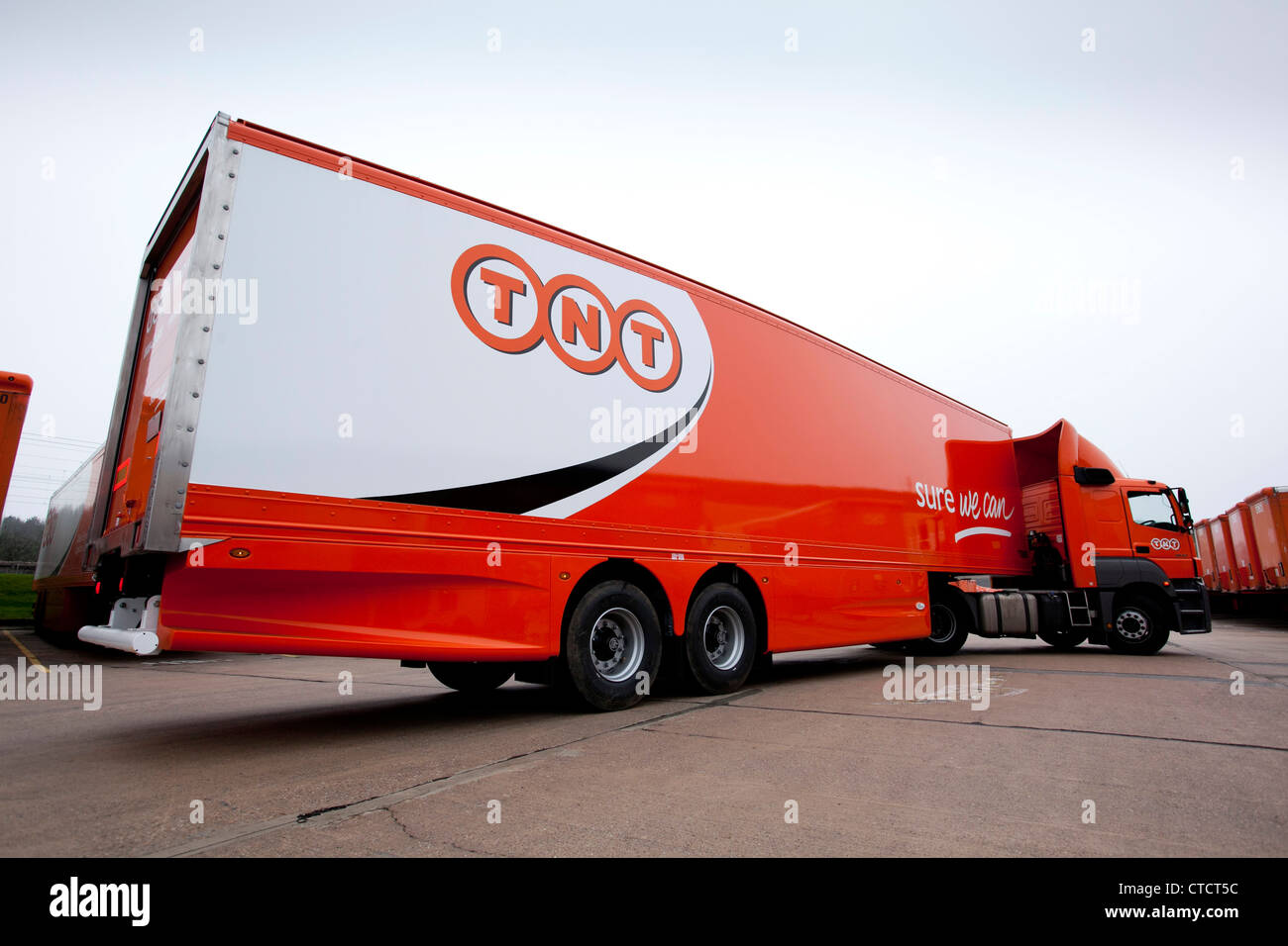 TNT trucks and trailers pictured in the depot at Atherstone,,UK. The