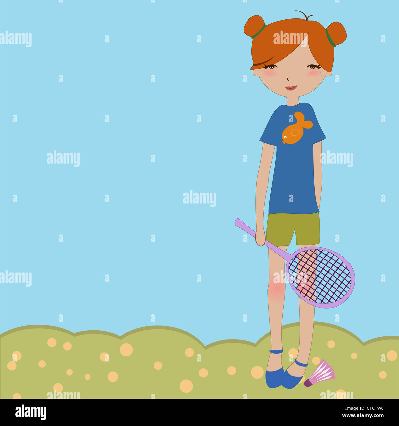 Vector Illustration of the little girl playing outdoors Stock Photo - Alamy