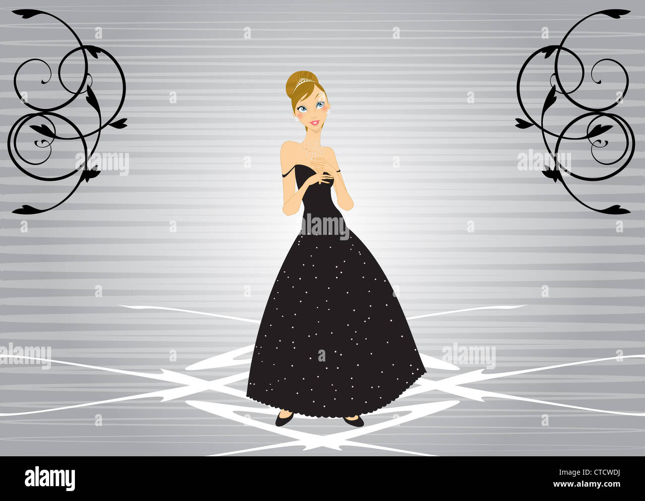 Vector Illustration of beautiful women in the evening dress Stock Photo ...