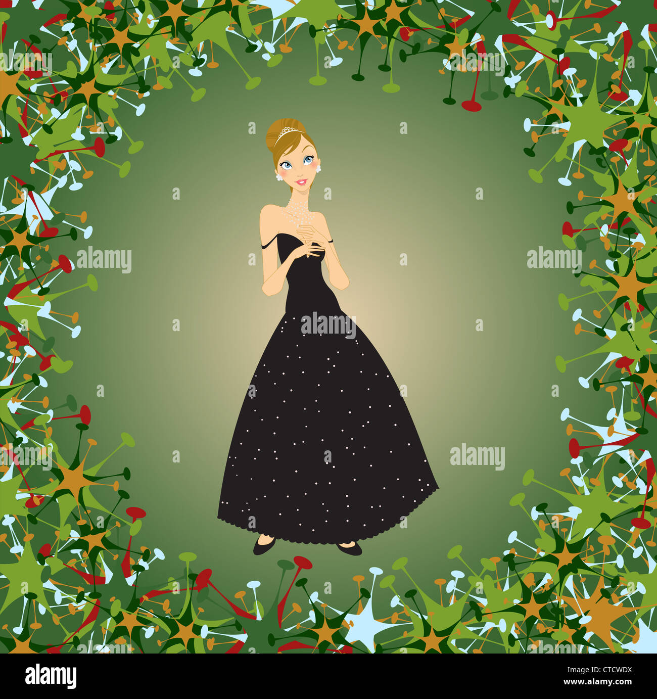 Vector Illustration of beautiful women in the evening dress Stock Photo ...