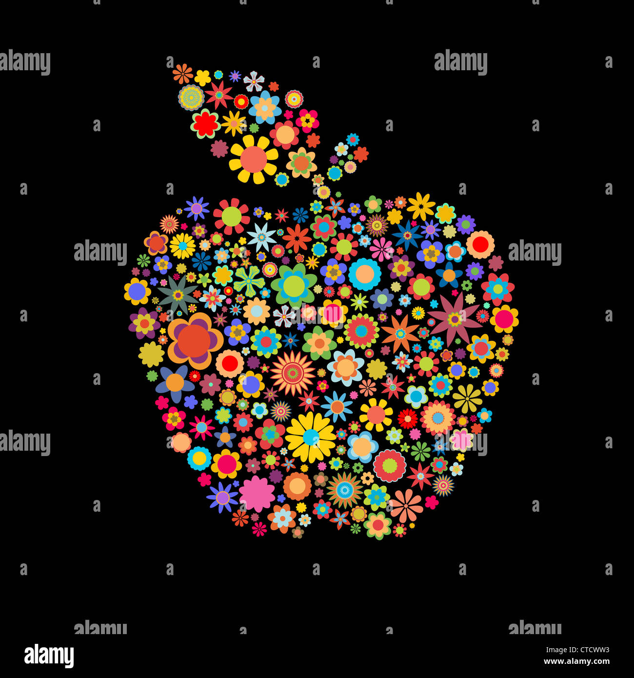 Vector illustration of apple shape made up a lot of multicolored small ...