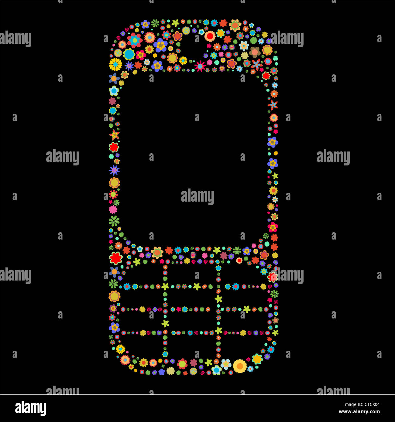 Vector illustration of mobile phone shape made up a lot of multicolored ...