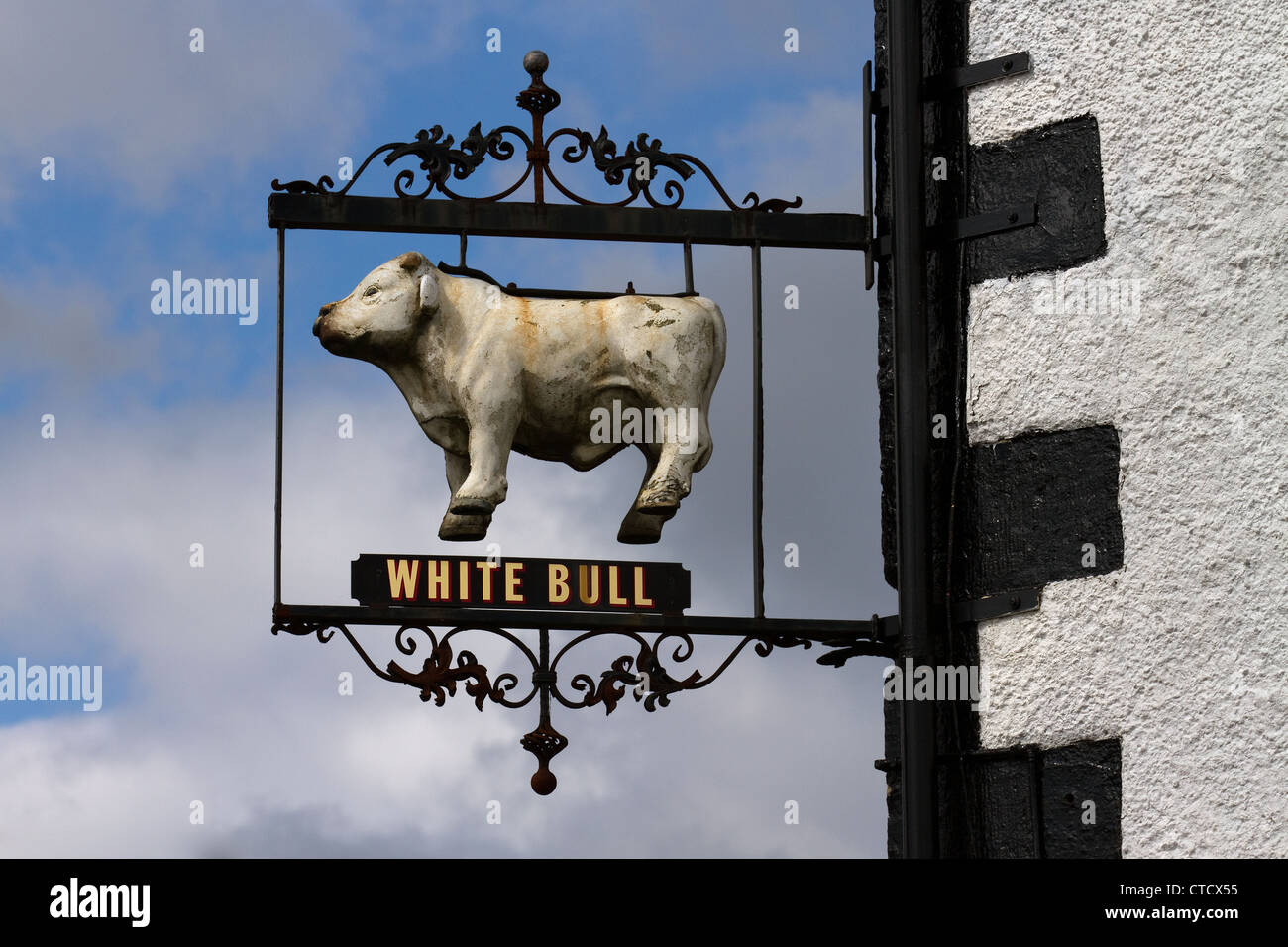White Bull hanging pub sign Higher Road, Longridge, Preston, Lancashire