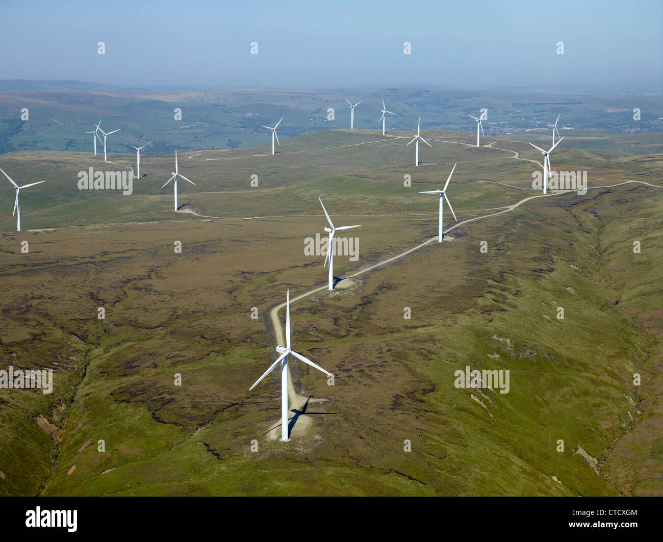 Windfarm on top of the Pennines, near Windy Hill, North West England, uk Stock Photo