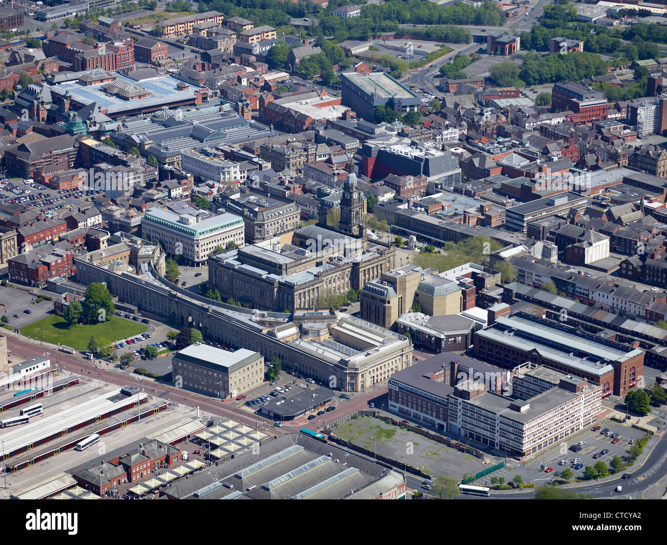 Bolton Town Centre from the air, North West England UK, showing the