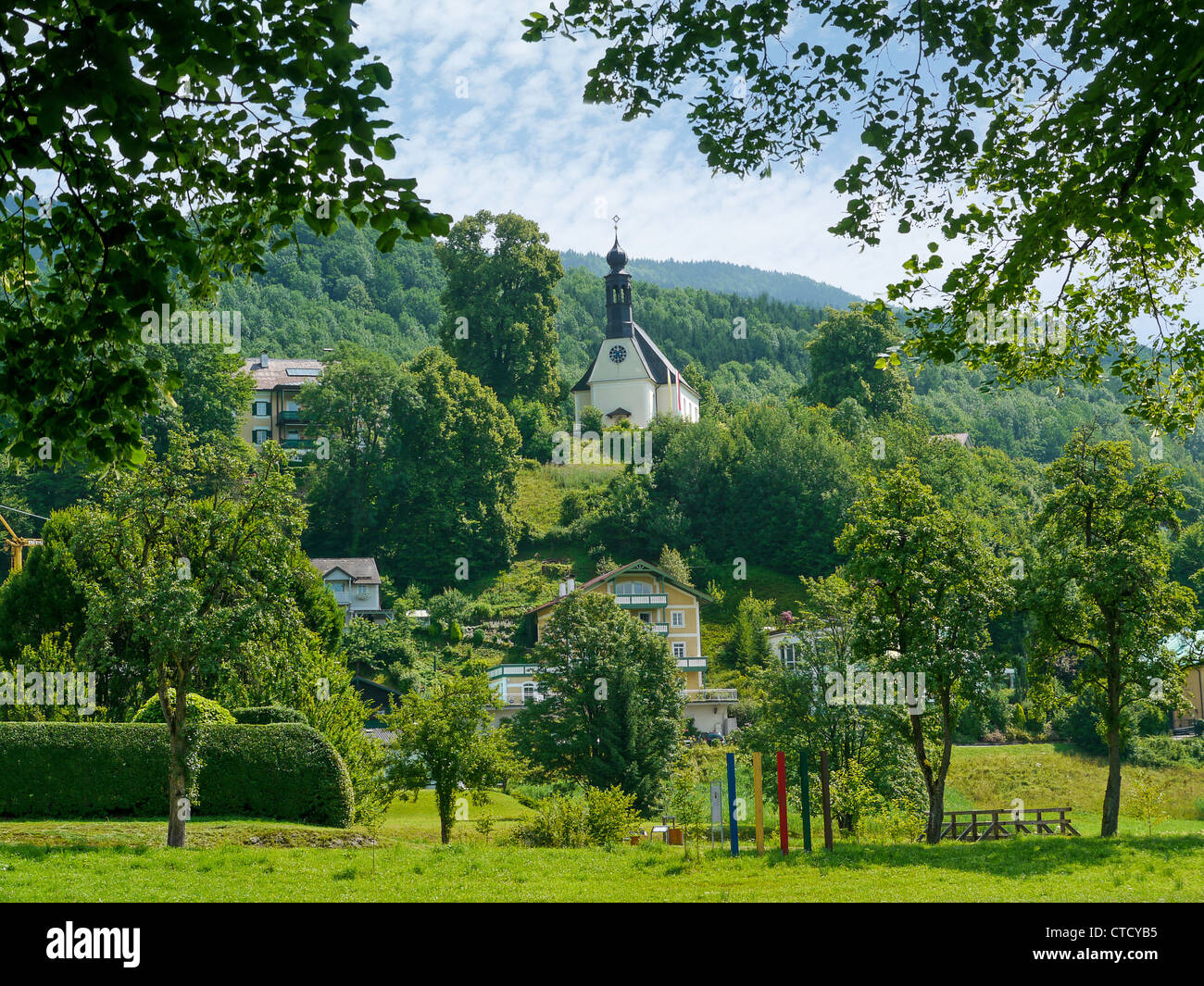 Picturesque view of the area around Mondee, a charming town in the Austrian Salzkammergut Lake district Stock Photo