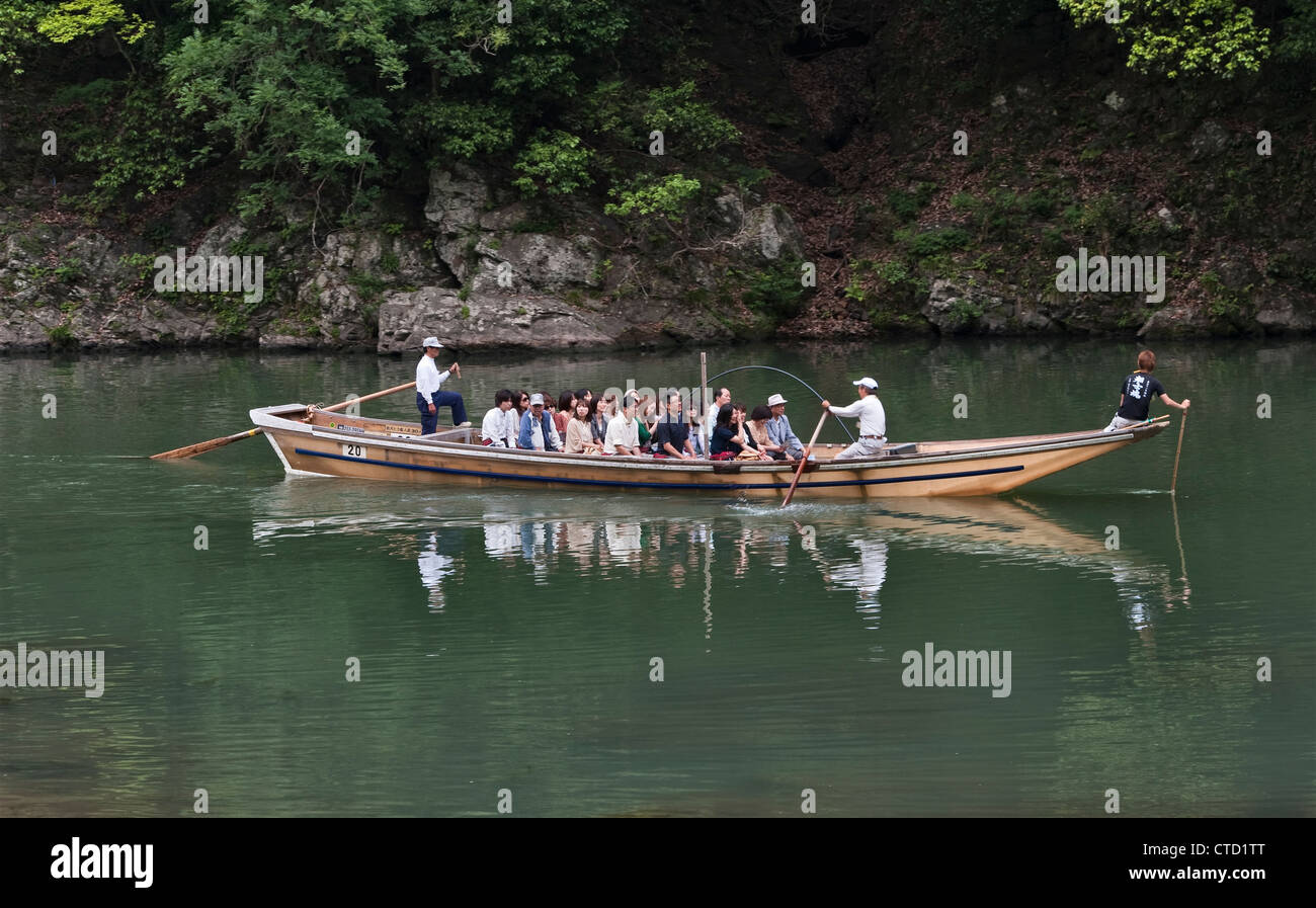 Boating on the Oi River at Arashiyama, outside Kyoto, Japan, a popular