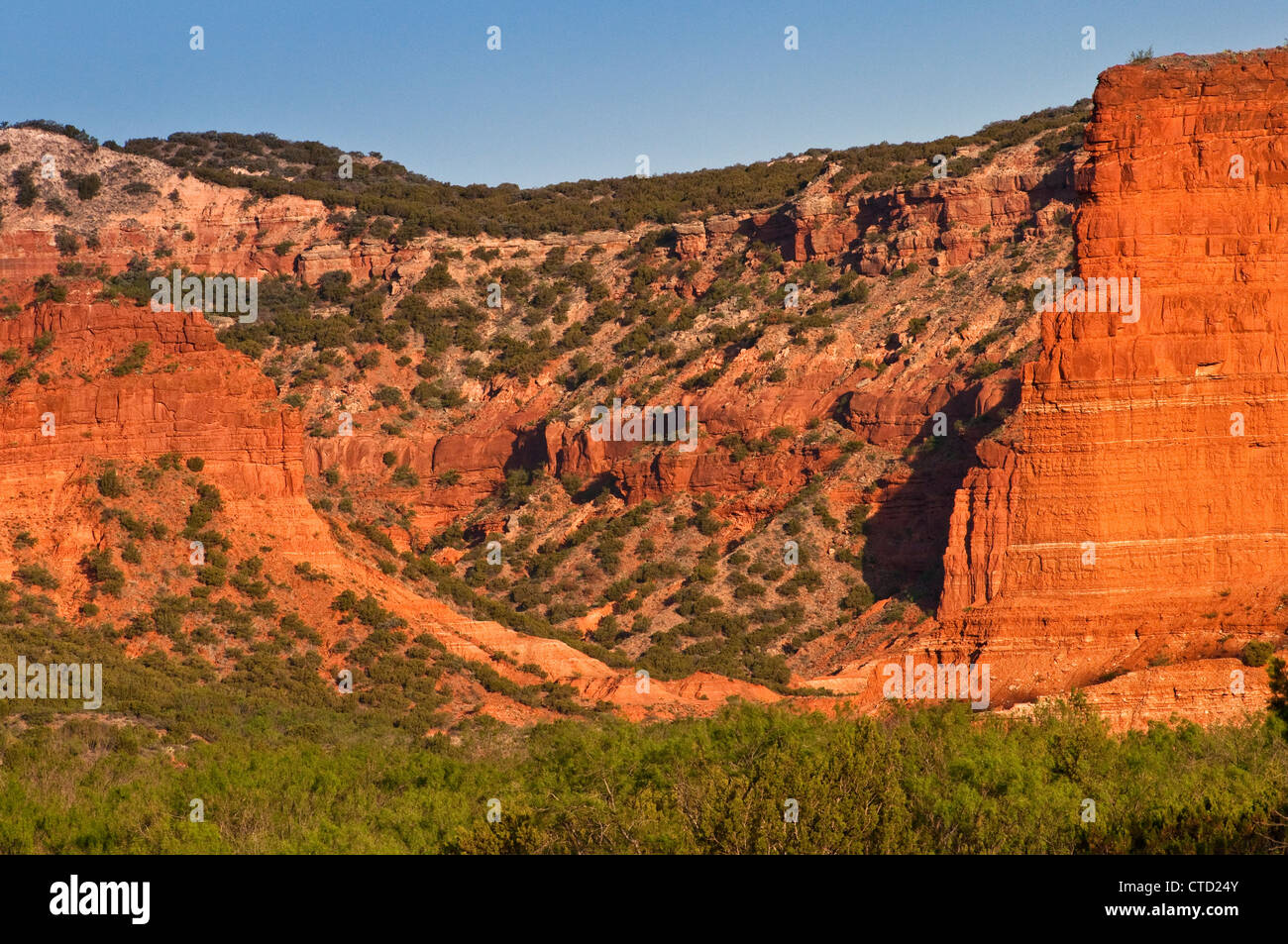 Haynes Ridge eroded buttes and cliffs at sunrise in Caprock Canyons State Park, Texas, USA Stock Photo