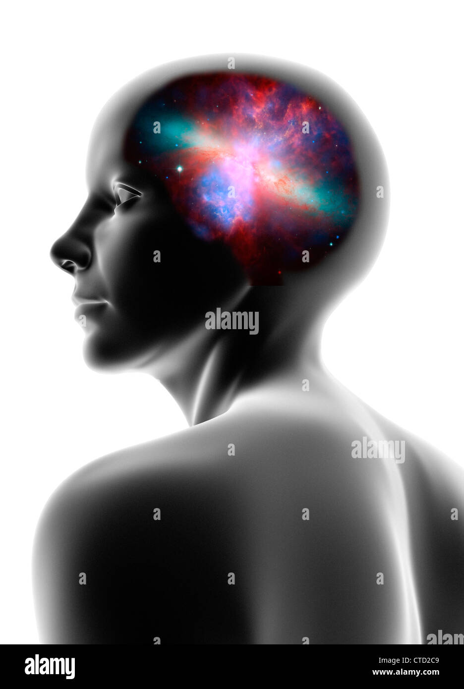 Female head and galaxy Stock Photo