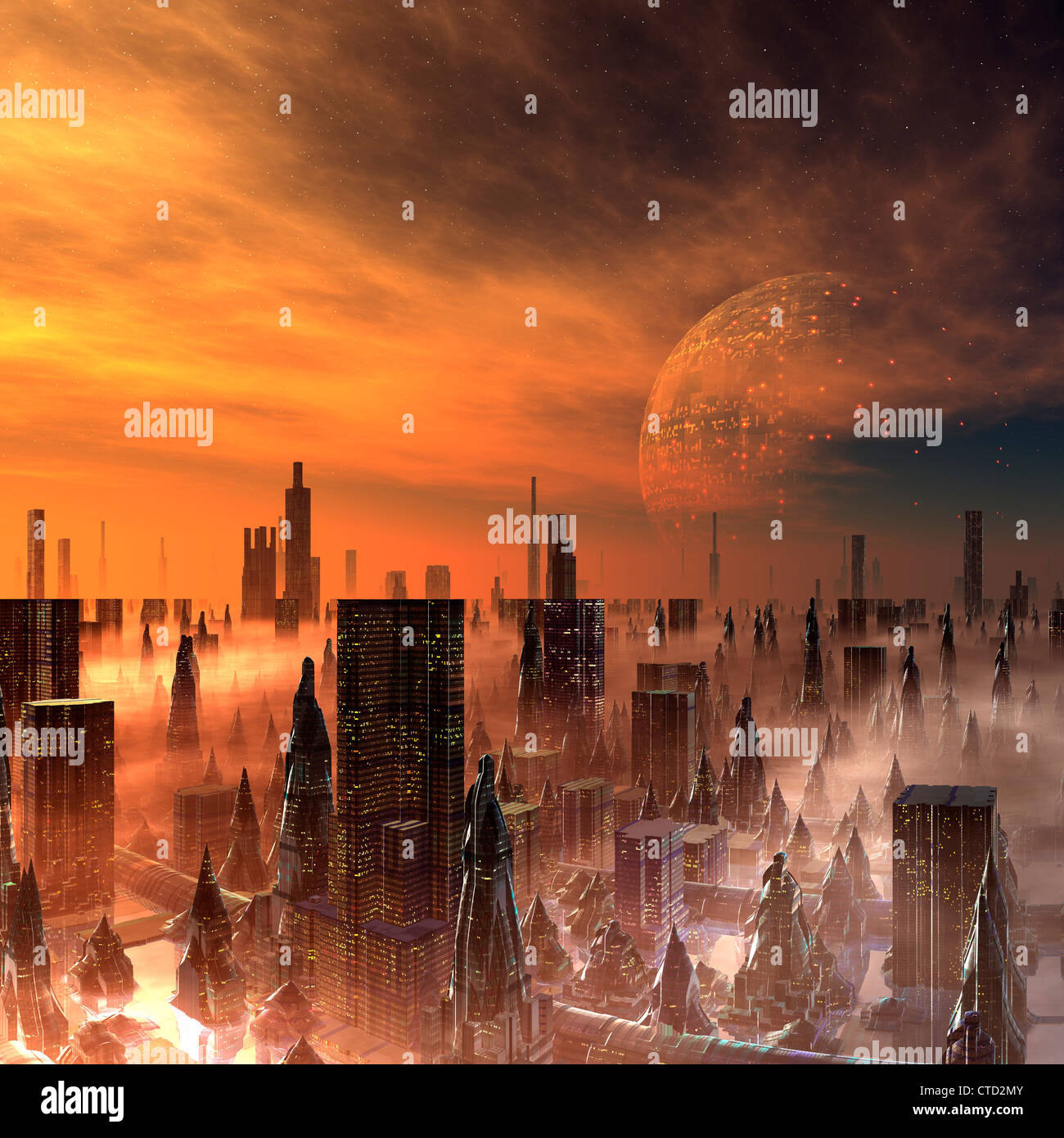 Alien city artwork Stock Photo - Alamy