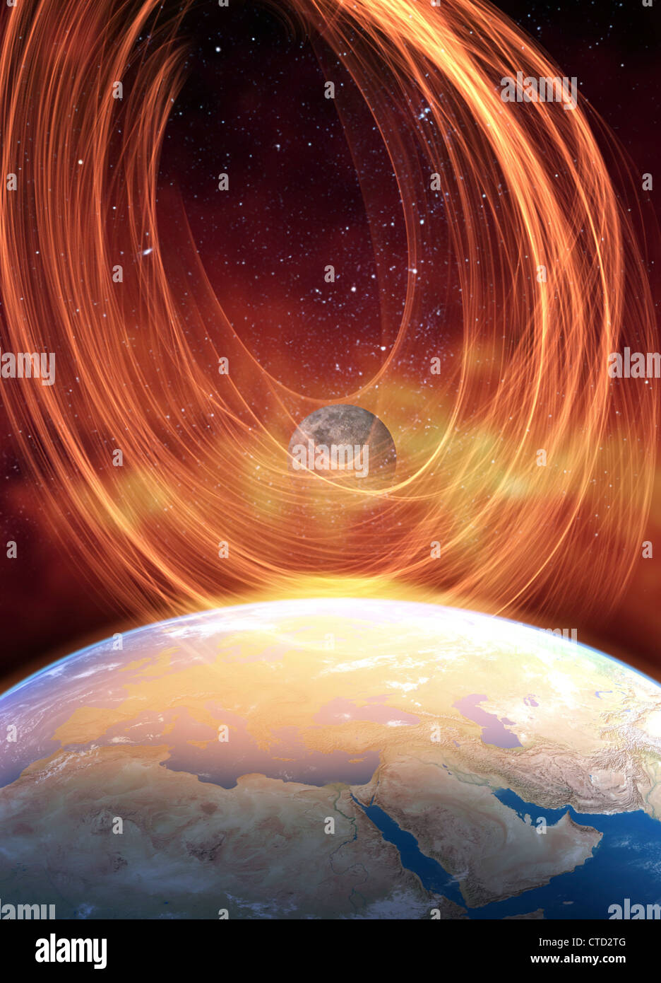Solar flare hitting Earth artwork Stock Photo Alamy