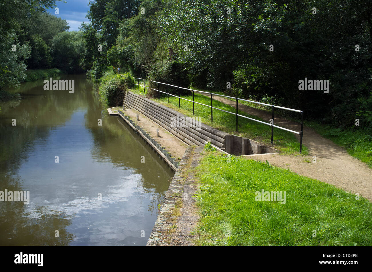 A new river barge berth along the pathway on the River Stort in Harlow town park Stock Photo