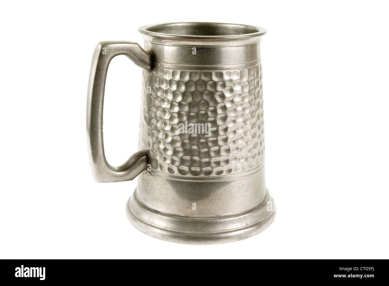 Pewter old tankard on a white background Stock Photo