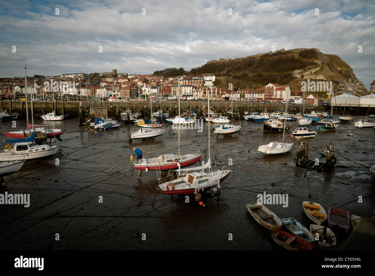 Scarborough Harbour at Low Tide Stock Photo