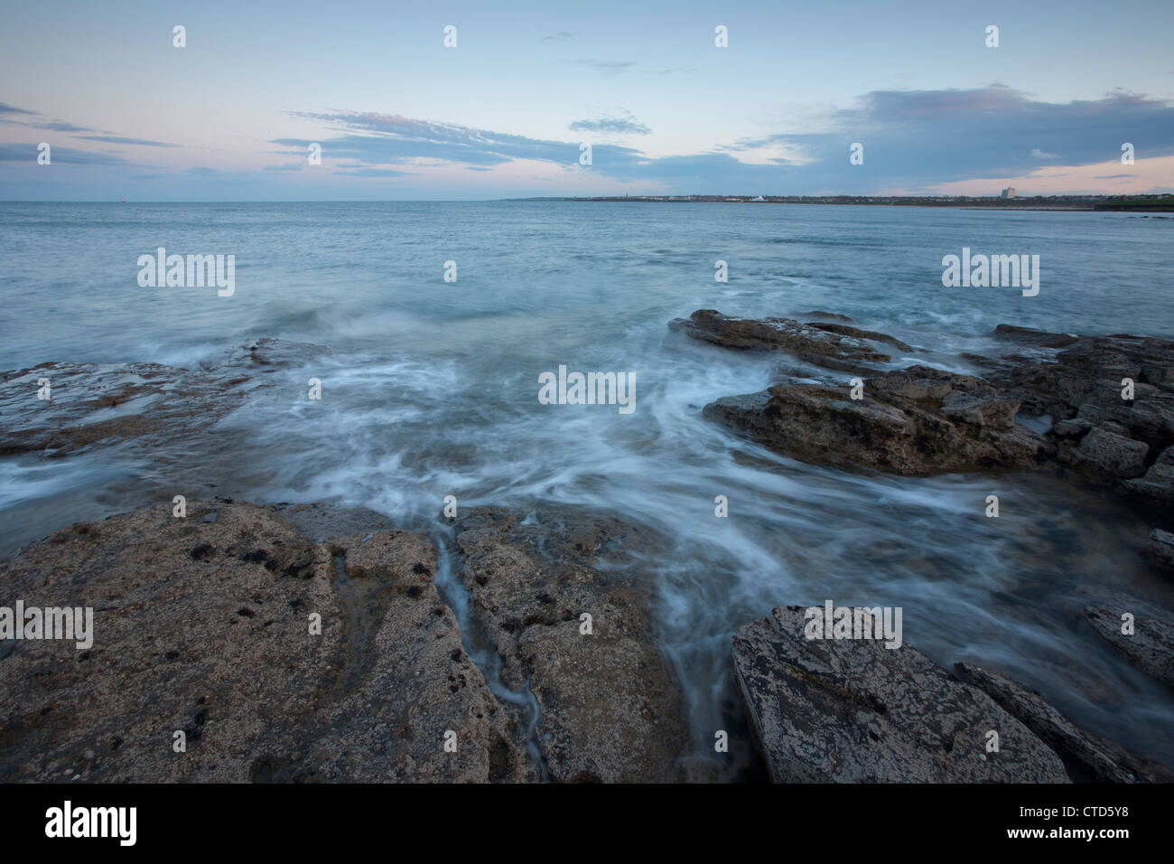 Incoming tide on St Mary's Island, Tyne and Wear Stock Photo