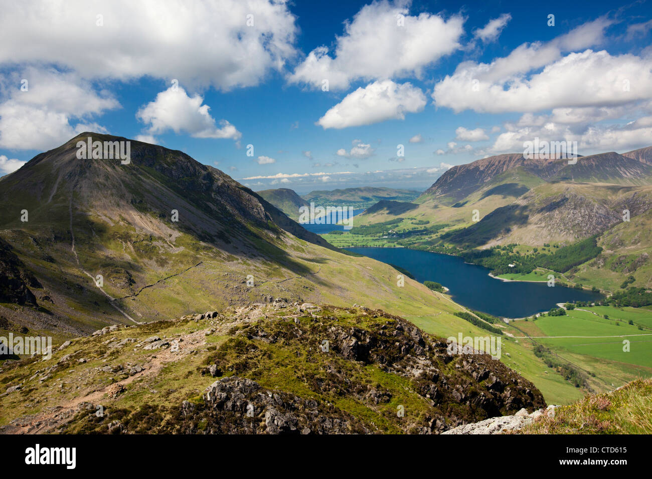 Buttermere Red Pike And Grasmoor Mountains Viewed From High On Haystacks Mountain, The Lake District Cumbria Lakeland England UK Stock Photo