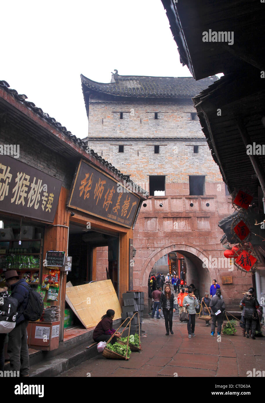 A street of the ancient town of Fenghuang, Hunan Province, China Stock Photo