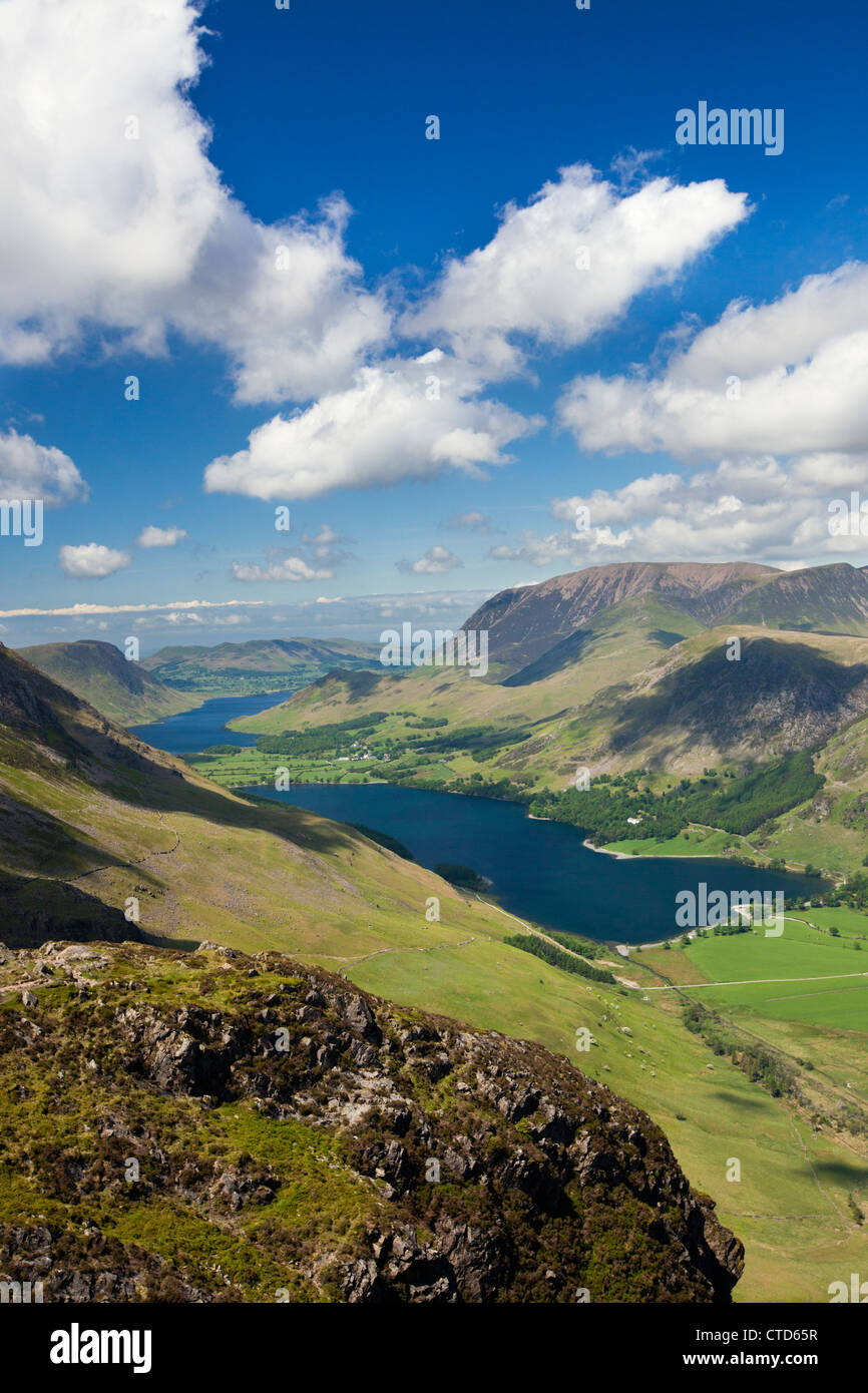 Buttermere And Grasmoor Viewed From High Up On Haystacks Mountain, The Lake District Cumbria Lakeland England UK Stock Photo