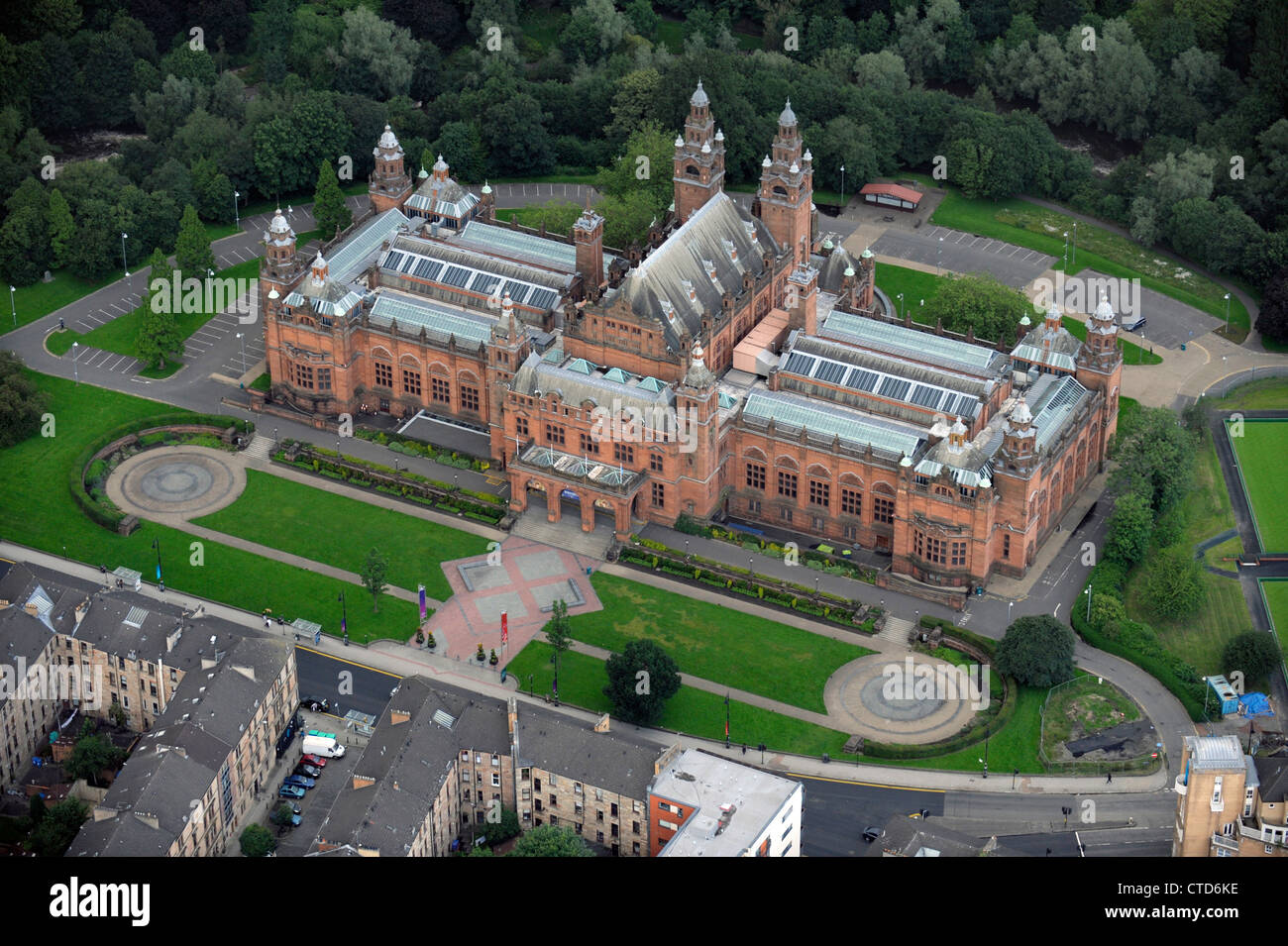 Aerial view of the Kelvingrove Art Gallery and Museum in Glasgow. Stock Photo