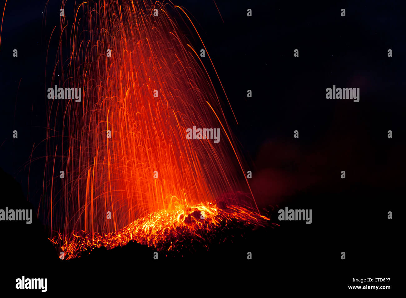 Eruptions of volcano Stromboli, Aeolian Islands, Italy Stock Photo