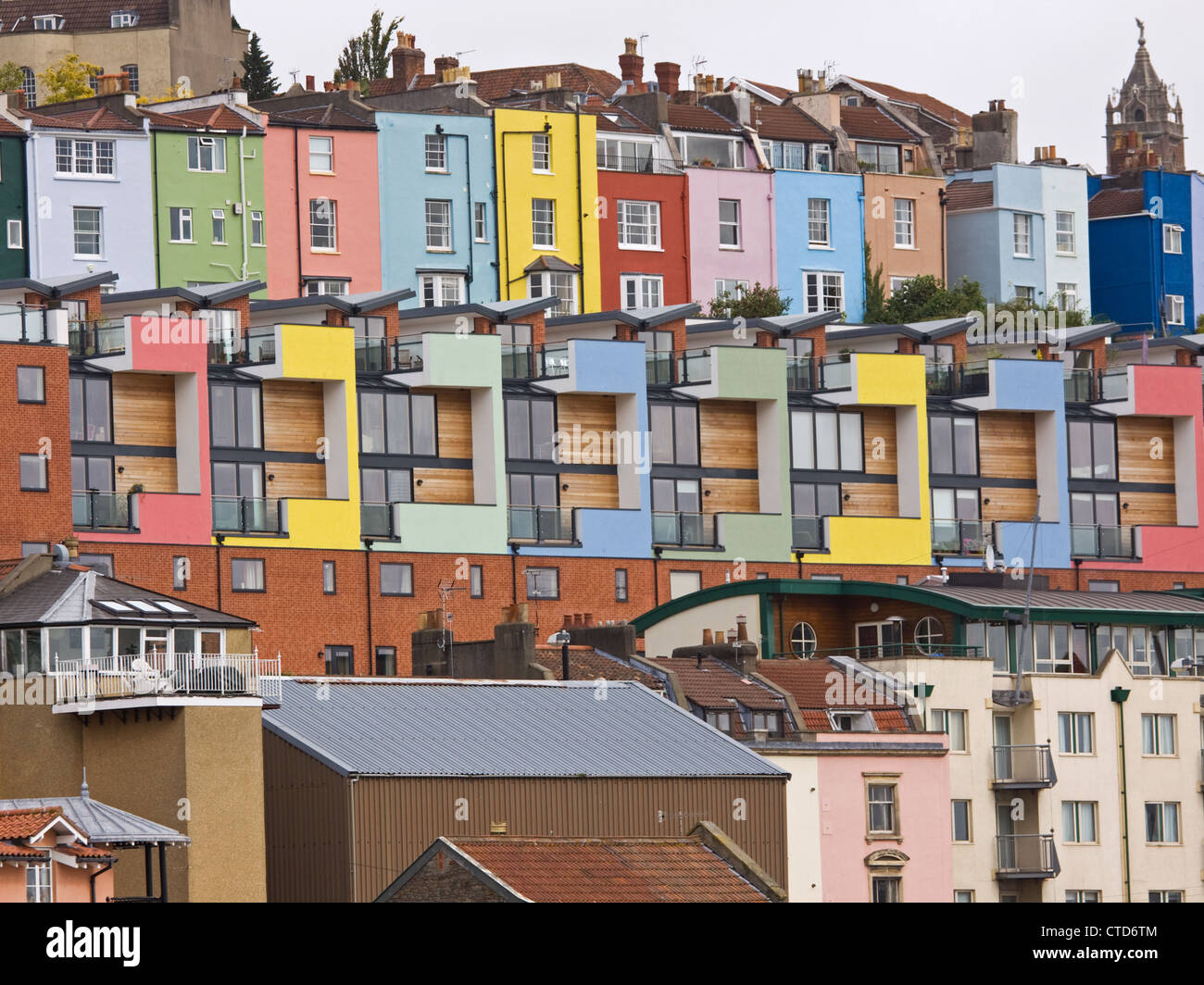 A mix of old and new houses and apartments overlooking Bristol docks in UK Stock Photo