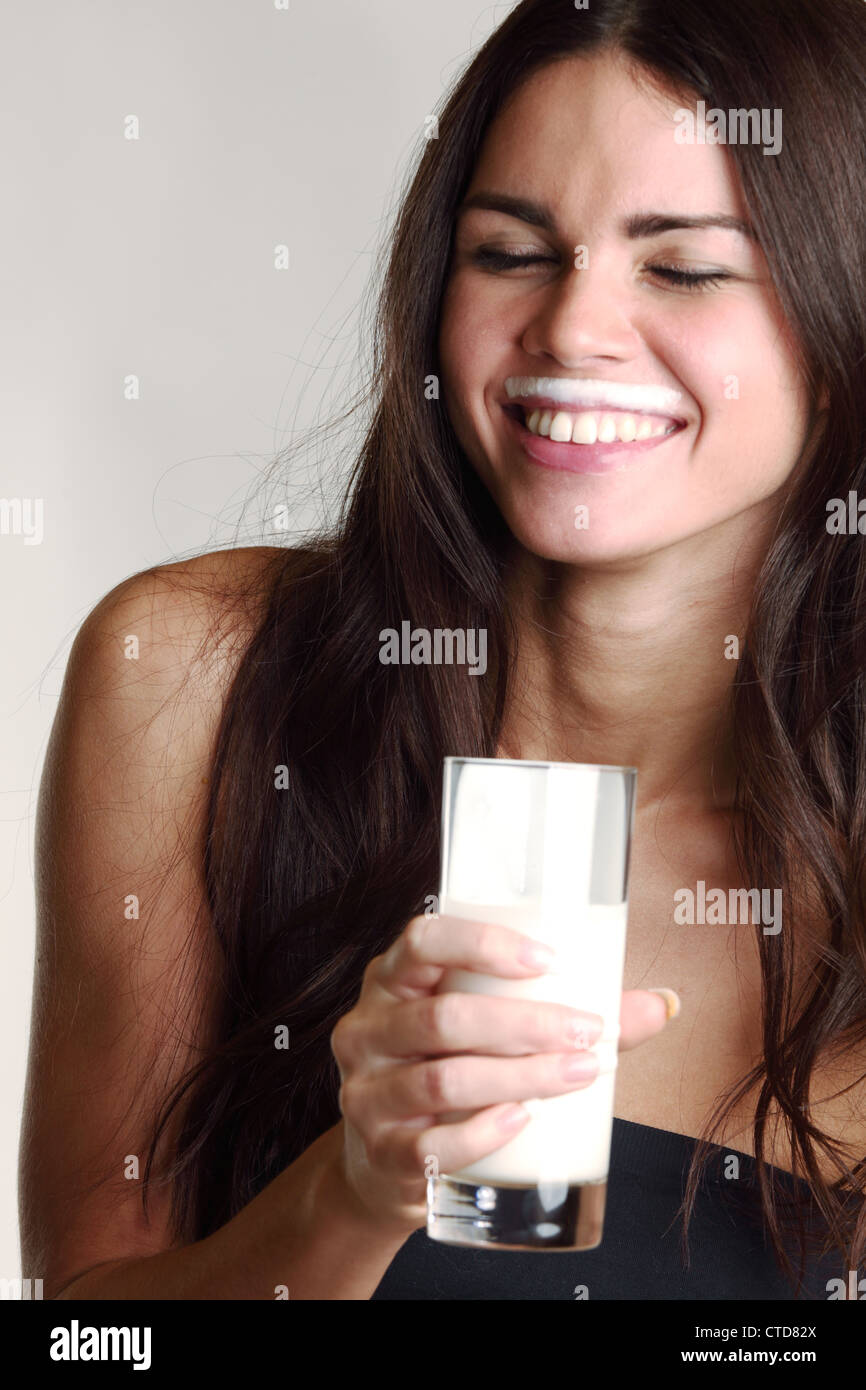 woman drinking yogurt Stock Photo Alamy