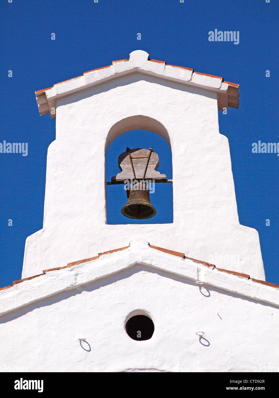 17TH c BELL TOWER OF SANCTUARY OF THE MARE de DEU DEL TORO MOUNT TORO MENORCA Stock Photo