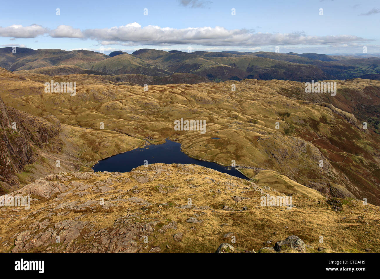 Stickle Tarn, Great Langdale valley, Lake District National Park, Cumbria County, England, UK Stock Photo